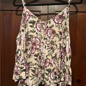 Torrid Blush Pink Floral Tie-Front Cold Shoulder with Purple Roses